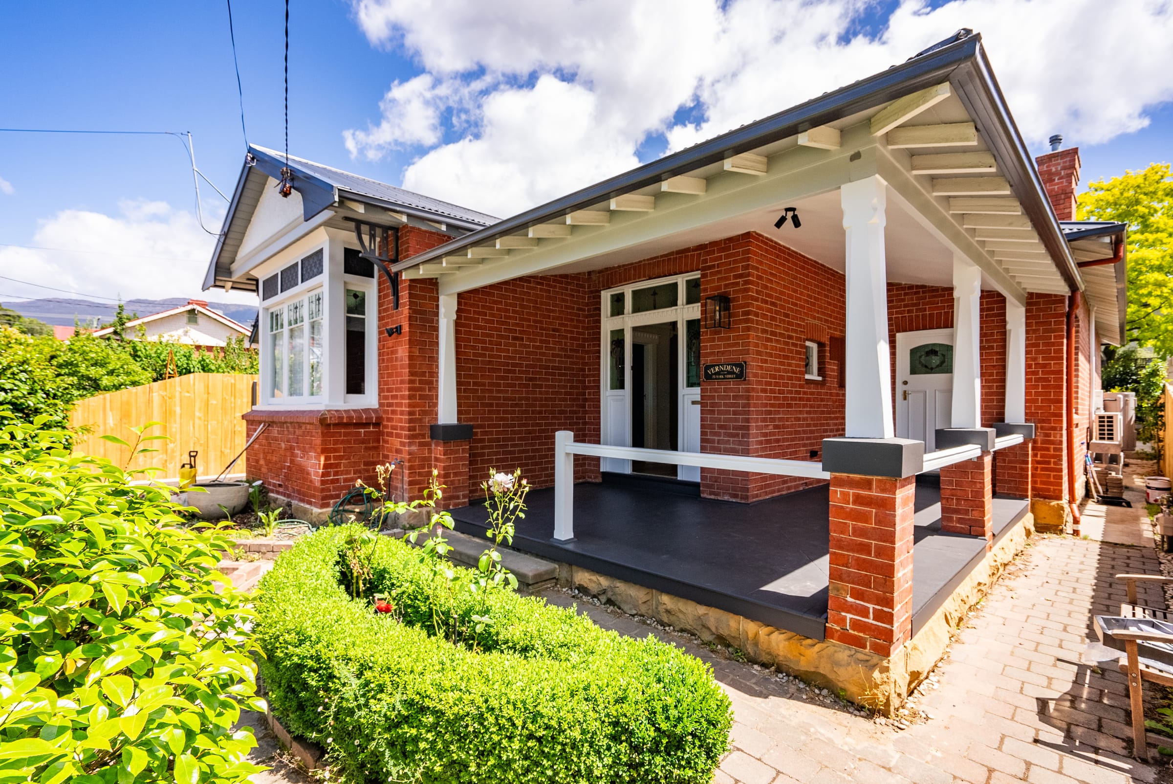 Front elevation of Verndene, a renovated home in Sandy Bay
